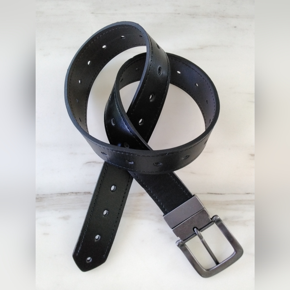 Reversible Faux Leather on Bonded Italian Leather Black | Grey Belt Sz 34 -NWOT